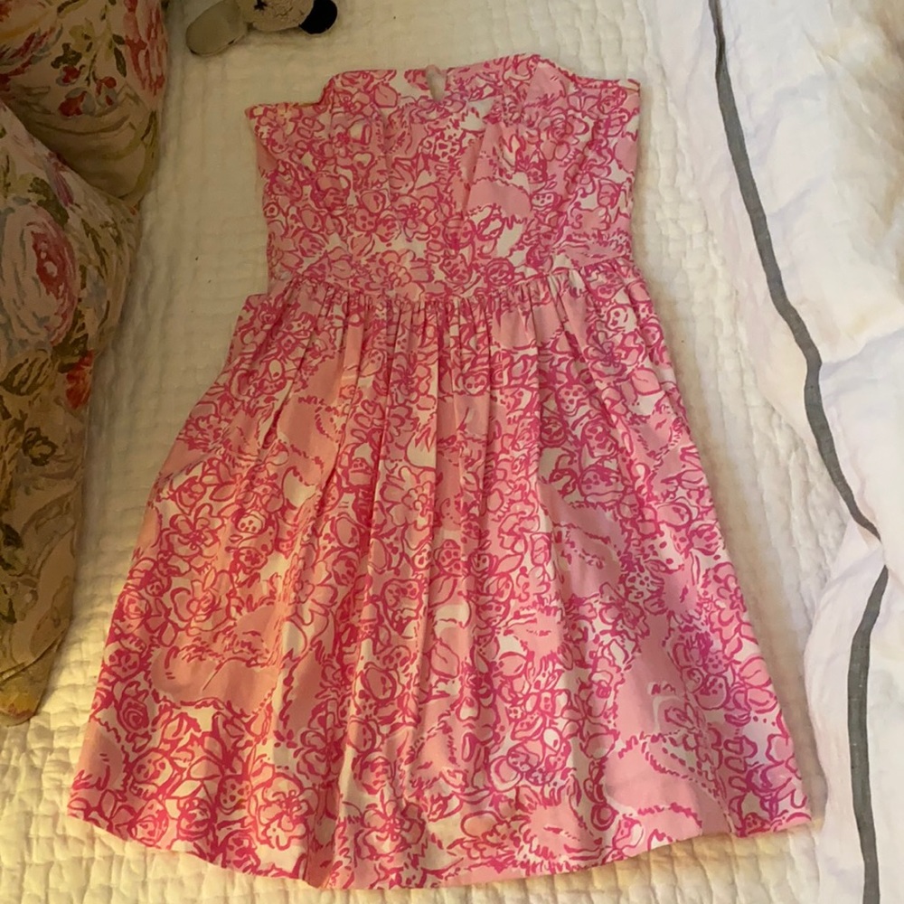 Size 2 - Pink Floral Print Strapless Mini Dress - Lily Pulitzer